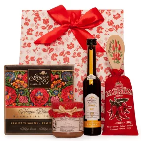   MATYÓ AJÁNDÉKCSOMAG -pralinéválogatás, pálinka, paprika, lekvár