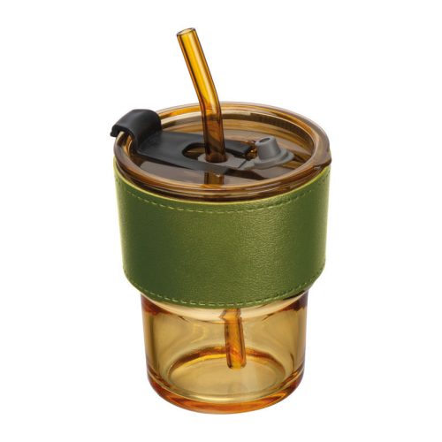 Színezett üvegpohár szívószállal, 400 ml