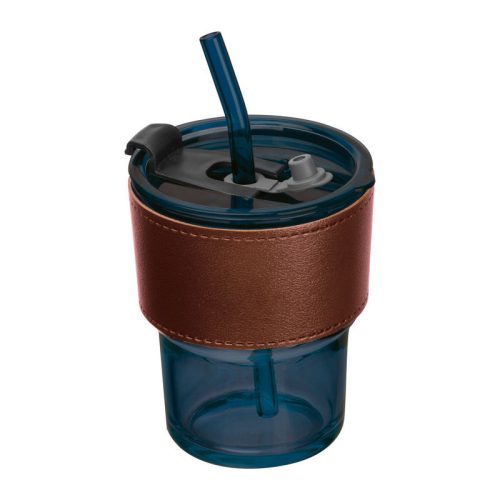 Színezett üvegpohár szívószállal, 400 ml