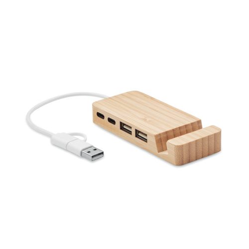 Bambusz 4 portos USB hub