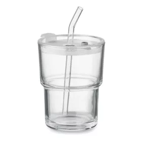Üveg pohár szívószállal 400 ml