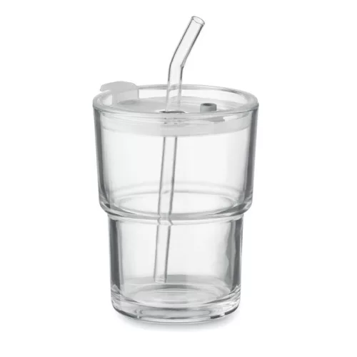 Üveg pohár szívószállal 400 ml